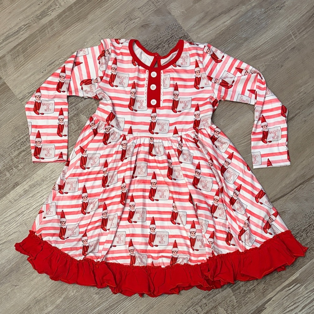 Red and White Striped Long Sleeve Dress